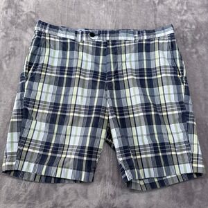 Brooks Brothers Mens 36 Bermuda Shorts Plaid Navy Blue Green Cotton Flat Front